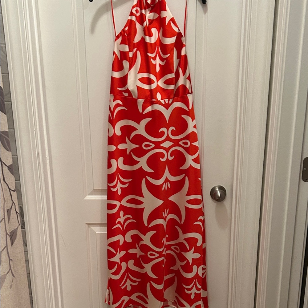 Firey Orange and White Halter Dress